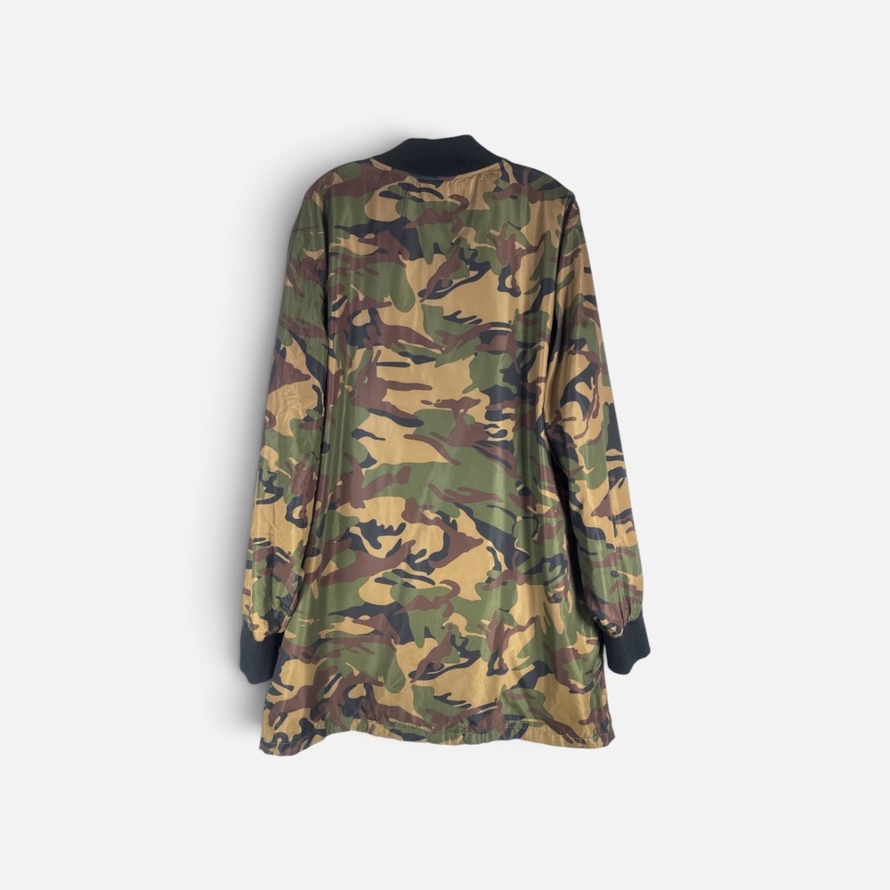Cotton On Mens XL Camouflage Longline Bomber Jacket Woodland Mesh Lined Zip Up